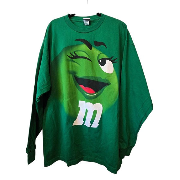 Vintage Mars Candy M&M T-Shirt Mens XXL Green 100% Cotton Long Sleeve Graphic